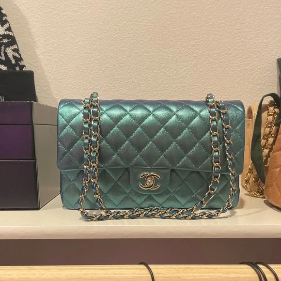Wow Chanel caviar emerald iridescent double flap - Picture 4 of 6